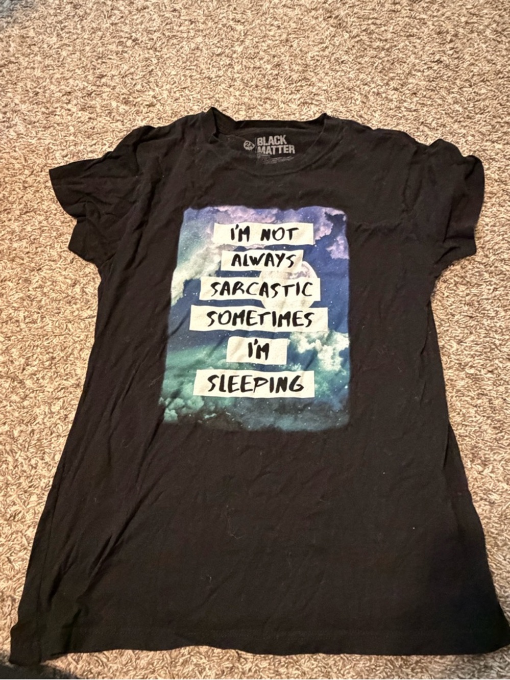 Black Matter Black Tee with Blue & Purple Galaxy Print and White Text